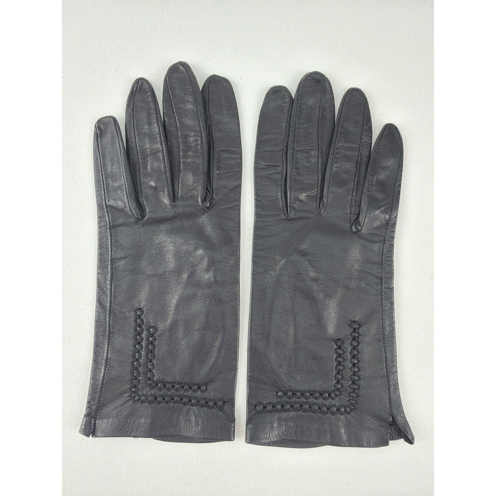 Soft Leather Gloves Women Small Black Whipstitch Vintage Aesthetic Chic
